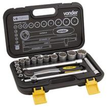 Soquete Jogo 10 à 32 MM Encaixe 1/2 POL Estriado c/ 18 Peças VONDER