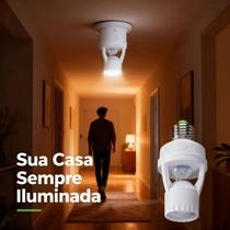Soquete Sensor Presença E27 Bivolt Adaptador Lâmpada Led Automático Movimento 360 Graus Branco