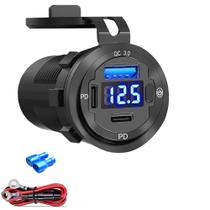 Soquete USB para carro Tailinwen 12V de 3 portas em alumínio impermeável