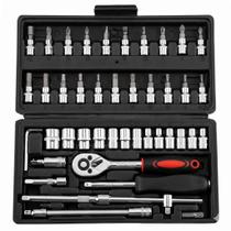 Soquetes Sextavados E Bits Cromo Vanadio Jogo 46 Pecas - Eda Soquetes Sextavados E Bits Cromo Vanadio Jogo 46 Pecas - Eda