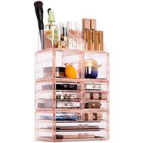 Sorbus Large Clear Makeup Organizer - Torre de Display de Cosméticos Espaçosa e Destacável - Organizadores de Joias e Maquiagem e Estojo de Armazenamento - Organizador de Maquiagem para Vaidade, Banheiro, Cômoda e Bancada Rosa