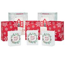 Sortimento de sacolas de presente de Natal Hallmark Rustic 8 bolsas