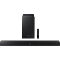 Soundbar Samsung HW-T550 com 2.1 canais, potência de 320W, Bluetooth, Subwoofer sem fio Soundbar Samsung HW-T550 com 2.1 canais, potência de 320W, Bluetooth, Subwoofer sem fio