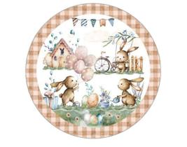 Sousplat com Base em Madeira 35 Cm Páscoa Marrom Xadrez CSW7468