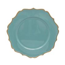 Sousplat De Cha Azul Com Dourado Polipropileno 25Cm Rafimex