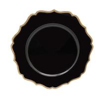 Sousplat De Cha Preto Com Dourado Polipropileno 25Cm Rafimex