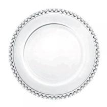 Sousplat de Cristal Coração Pearl de Vidro Transparente 32cm