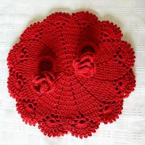 Sousplat de Crochê Vermelho e Porta-Guardanapos Kit 4 Peças Sousplat de Crochê Vermelho e Porta-Guardanapos Kit 4 Peças