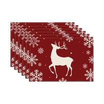 Sousplat De Natal 12x18 Polegadas Com Estampa De Floco De Neve E Rena, Isolante Térmico, Decorativo,