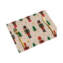 Sousplat De Natal Em Linho Com Tema De Papai Noel E Boneco De Neve, Isolante Térmico, Quadrado