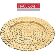 Sousplat de plastico redondo relevo metallic dourado gold hauskraft 33cm de ø
