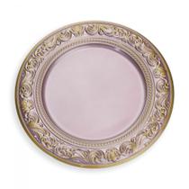 Sousplat de Plástico Rosa e Dourado com Detalhe em Arabesco 33 cm - D'Rossi