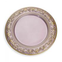 Sousplat de Plástico Rosa e Dourado Com Detalhe Em Arabesco 33 cm F04 - D'Rossi
