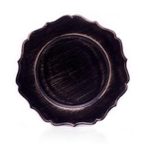 Sousplat Decorativo Preto Dourado Bordas Irregular 33cm