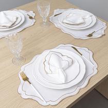 Sousplat e Guardanapo Bordado Dourado Realeza Kit 6 Lugares Jogo Americano Mesa Posta Decoração