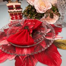 Sousplat Flor de Natal Poinsettia 3D Vermelho Decorativo Kit Mesa Posta Jogo Americano Ceia Jantar Sousplat Flor de Natal Poinsettia 3D Vermelho Decorativo Kit Mesa Posta Jogo Americano Ceia Jantar