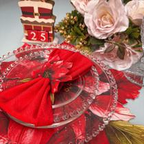 Sousplat Flor de Natal Poinsettia 3D Vermelho Decorativo Kit Mesa Posta Jogo Americano Ceia Jantar Sousplat Flor de Natal Poinsettia 3D Vermelho Decorativo Kit Mesa Posta Jogo Americano Ceia Jantar