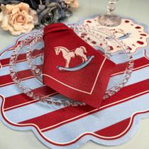 Sousplat Natal Cavalo de Balanço Vermelho e Azul Jogo Americano Kit Mesa Posta Decoração Infantil