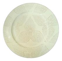 Sousplat Poliresina Bege Folhas Relevo Design 33 X 33