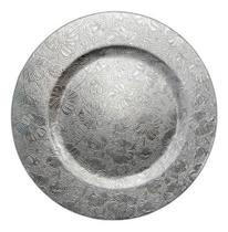 Sousplat Prateado Plástico Relevo Design Floral 33 X 33