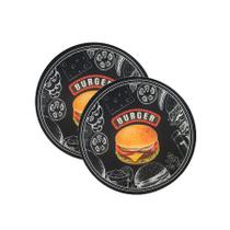 Sousplat Preto Burger Retro Jogo Americano Redondo 2un
