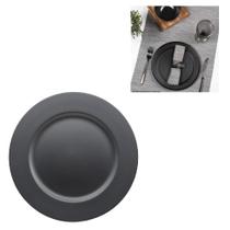 Sousplat Preto Organizador Redondo Mesa Em Inox Prato Buffet Restauante Multiuso Grande 33Cm