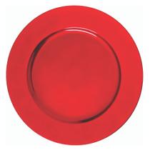 Sousplat Redondo Vermelho Liso Brilhante em Polipropileno 33cm Para Mesa Posta Chique