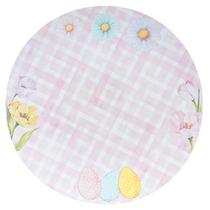 Sousplat rosa xadrez com estampa floral de Páscoa 33 cm