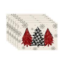 Sousplats Com Design De Árvore E Flocos De Neve Vermelhos Para Decoração De Mesa Em Festas
