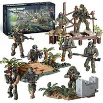 Special Forces Mini Action Figures - 3 Conjuntos de Construção com 9 Soldados, Jungle Troopers, Ghillie Suit Sniper, Jungle Defence Squad - Tropas Especiais Toy Gifts for 10 11 12+ Boys Kids Girls, 443 Pcs
