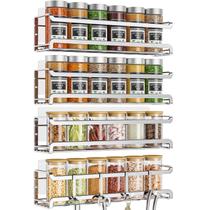 Spice Rack Bunoxea, montado na parede, pacote com 4 unidades, metal cromado Spice Rack Bunoxea, montado na parede, pacote com 4 unidades, metal cromado