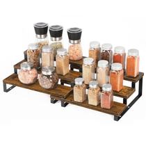 Spice Rack YBING de madeira expansível de 3 camadas para gabinete x2