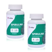 Spirulina Cápsulas Natural de 1,7g Com Proteína e Ferro Importada 90 Cáps Vhita (2 unidades)