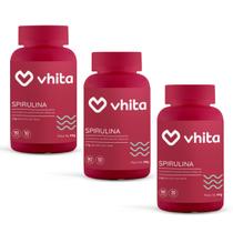 Spirulina Cápsulas Natural de 1,7g Com Proteína e Ferro Importada 90 cápsulas Vhita 3 unidades