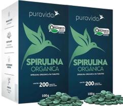 Spirulina Premium Orgânica de 500 mg com 200 Tabletes de 100g-Pura Vida-Kit com 02 unidades