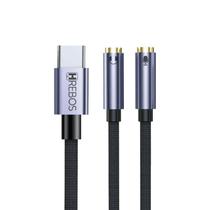 Splitter Divisor USB Tipo C para Fone P2 e Microfone P2 Cabo Nylon Reforçado Cinza e Preto Adaptador USB-C AD-229 Splitter Divisor USB Tipo C para Fone P2 e Microfone P2 Cabo Nylon Reforçado Cinza e Preto Adaptador USB-C AD-229