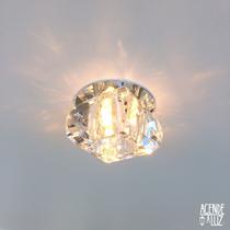 Spot De Cristal Embutir Redondo Quarto Banheiro Gesso Ali05 + Led 3000K