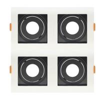 Spot De Embutir Quadrado Recuado Quadruplo Mr11 Direcionável Branco Com Preto