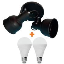 Spot Direcionável de Sobrepor Preto com 2 Lâmpadas Bulbo E27