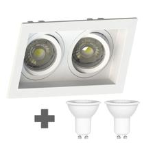 Spot Duplo Embutir Quadrado Recuado Mr16 Branco + Led Stella 6w 6500K