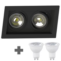 Spot Duplo Embutir Quadrado Recuado Mr16 Preto + Led Save Energy 4,8w 6500k