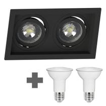 Spot Duplo Embutir Quadrado Recuado Par20 Preto + Led Stella 5,5w 3000k Spot Duplo Embutir Quadrado Recuado Par20 Preto + Led Stella 5,5w 3000k