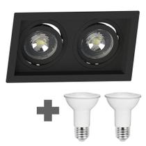 Spot Duplo Embutir Quadrado Recuado Par20 Preto + Led Stella 5,5w 6500k