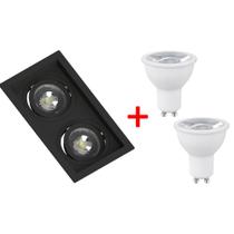 Spot Duplo Mr16 Quadrado Recuado Dicroica Branco/Preto + Led