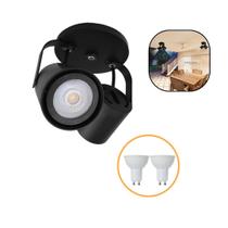 Spot Duplo Redondo M2290hcdlp Cor Preto + 2 Lâmpadas Dicroica Led 4,8w