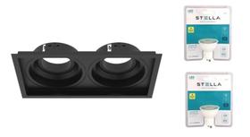 Spot Embutir Duplo Recuado Il4717 Interlight Preto + Lâmpada Led Branco Quente