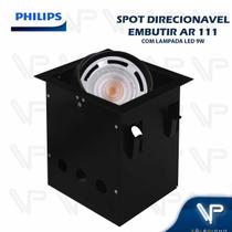 Spot embutir quadrado c/lampada led ar111 philips 9w 2700k(branco quente)pt