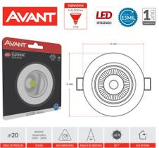 Spot Led Emb Redondo 3W 6500K Bivolt Branco Frio Avant