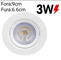 Spot LED Embutir Direcionável Redondo 3W Bivolt Branco Quente 3000k 9cm2.5cm9cm