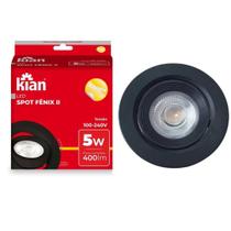 Spot Led Redondo 5W 3.000K Preto Bivolt Kian